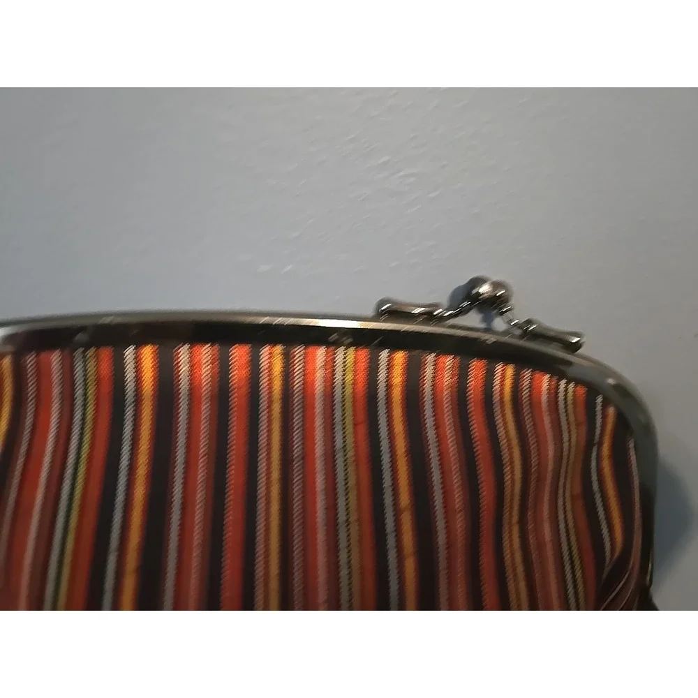 JAPANESE KIMONO VINTAGE CLASP COIN CASE  POUCH TSUMUGI  WOVEN STRIPE KISS‎ LOCK